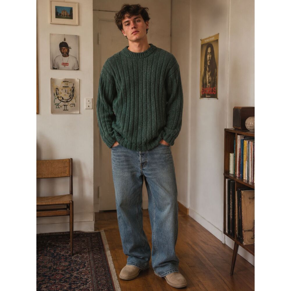Vintage Abercrombie & Fitch Green Cable Pullover Sweater Top   Mens Size XL